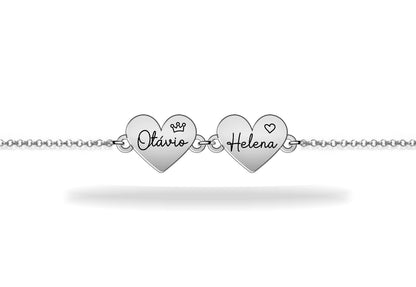 Personalized family name heart bracelet, sterling silver