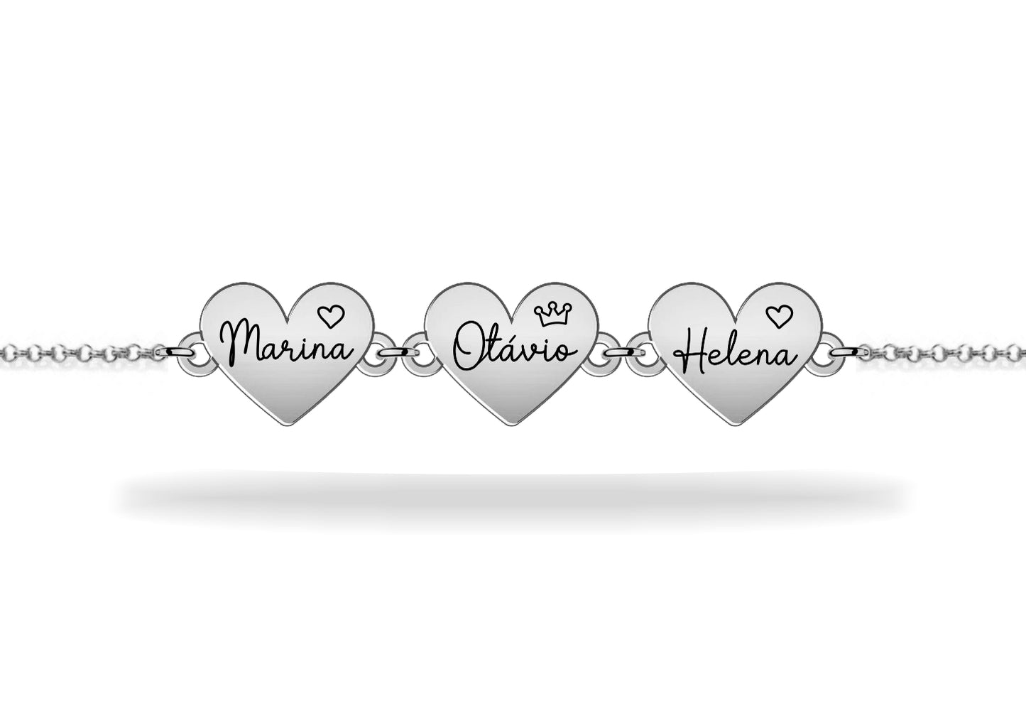 Personalized family name heart bracelet, sterling silver