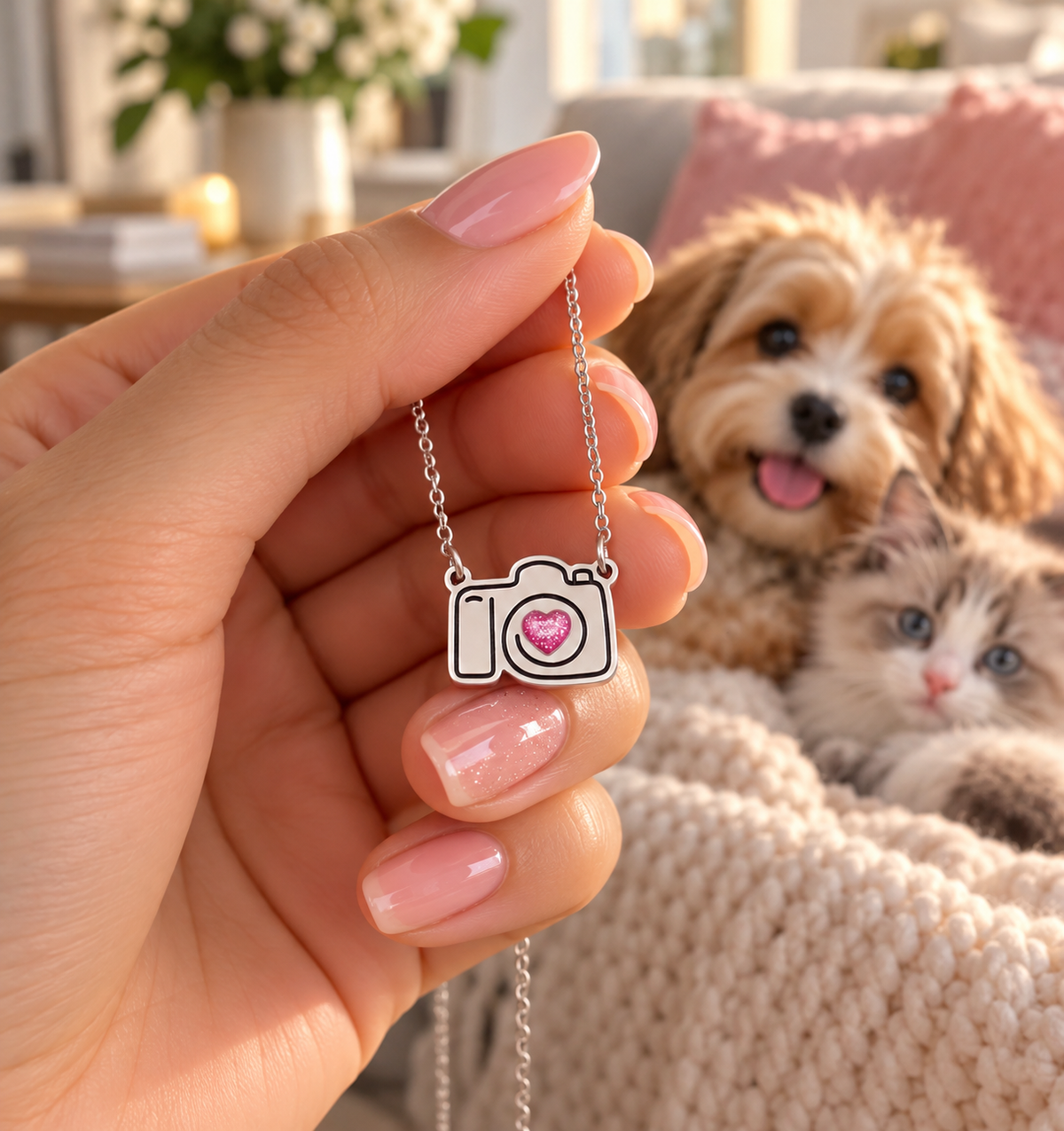 Glitter Camera Necklace
